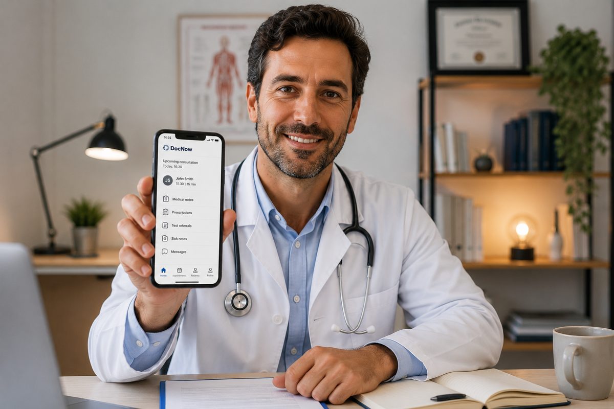 Online γιατρός - βιντεοσυνεδρία μέσω DocNow Online γιατρός: ασθενής σε βιντεοσυνεδρία με γιατρό από το κινητό